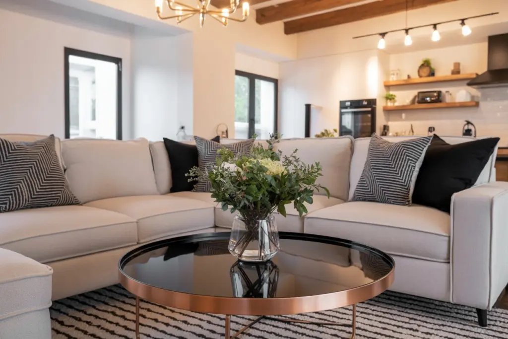 Textured fabrics in a rustic living room