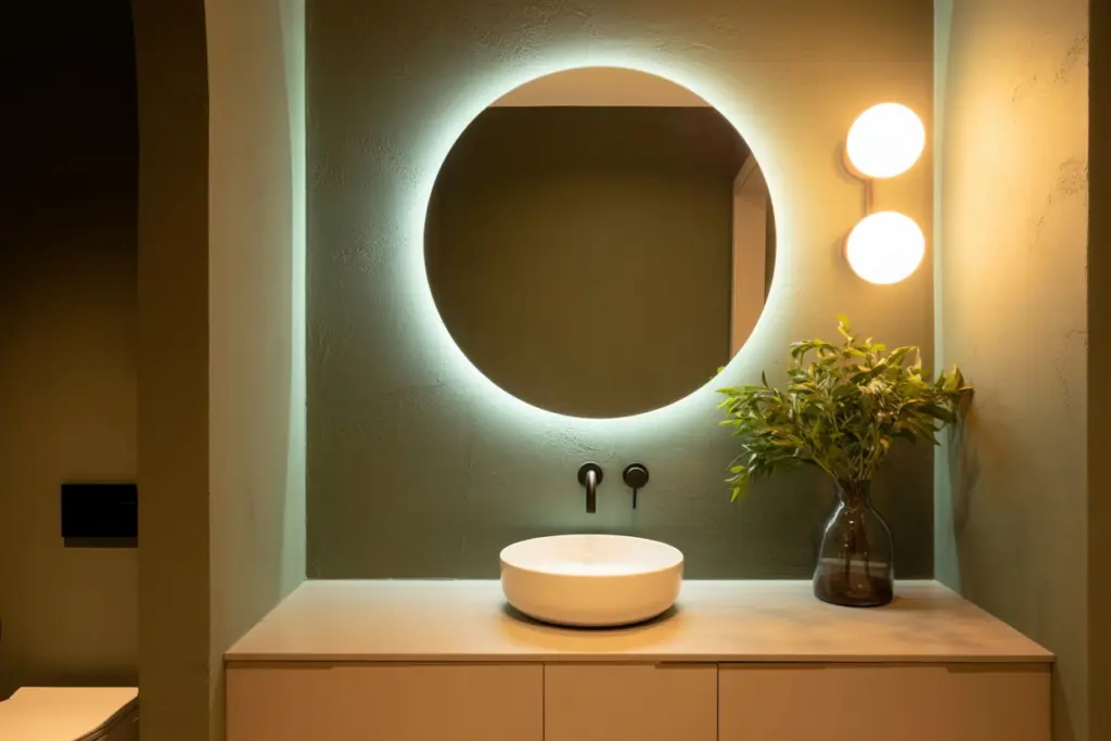 round bathroom mirror with irregular edges without frame 