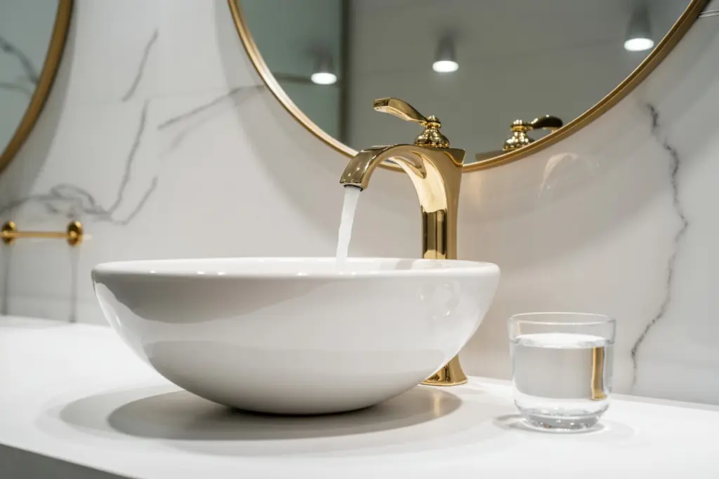 The position of the sink faucet in bathroom design