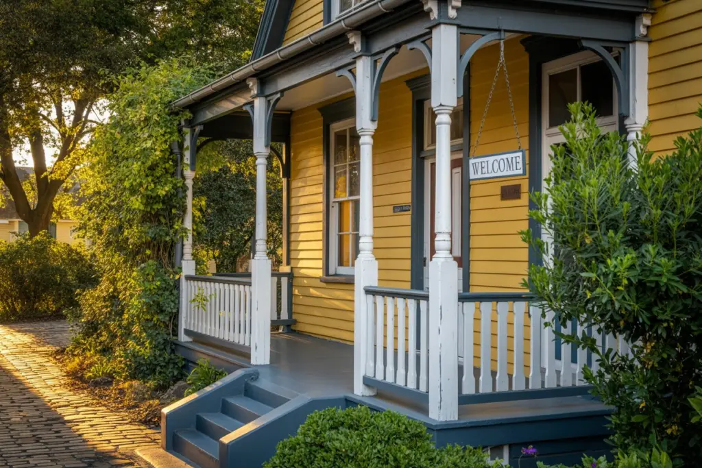  light-colored porch with dark accents