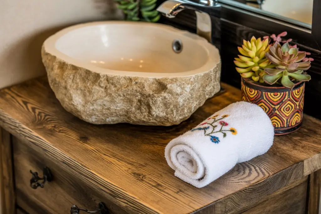 Reclaimed wood bathroom countertop