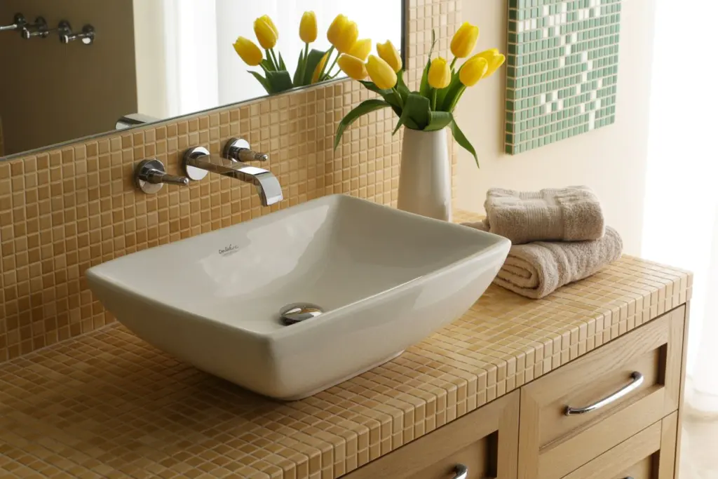 Tile bathroom vanity countertop