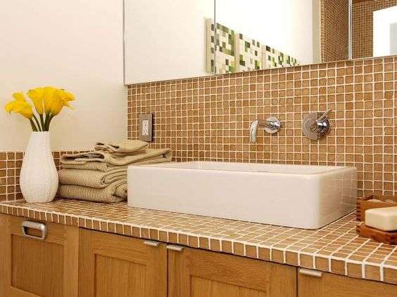 Tile bathroom vanity countertop