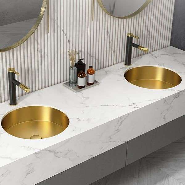 Brushed Gold Modern Luxury Stainless Steel Round Sink Undermount Bathroom Wash Sink