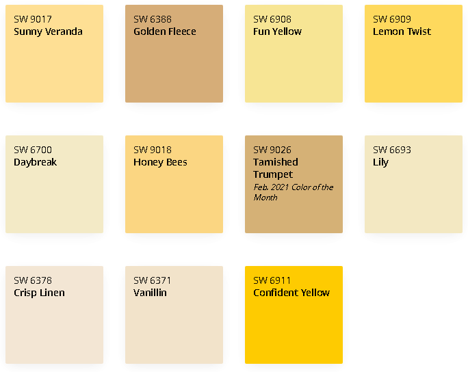 William sherwin yellow paint shades