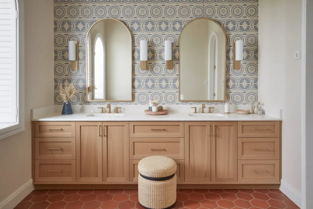 How to succeed your home interior design by yourself 12 Bathroom with wood accents