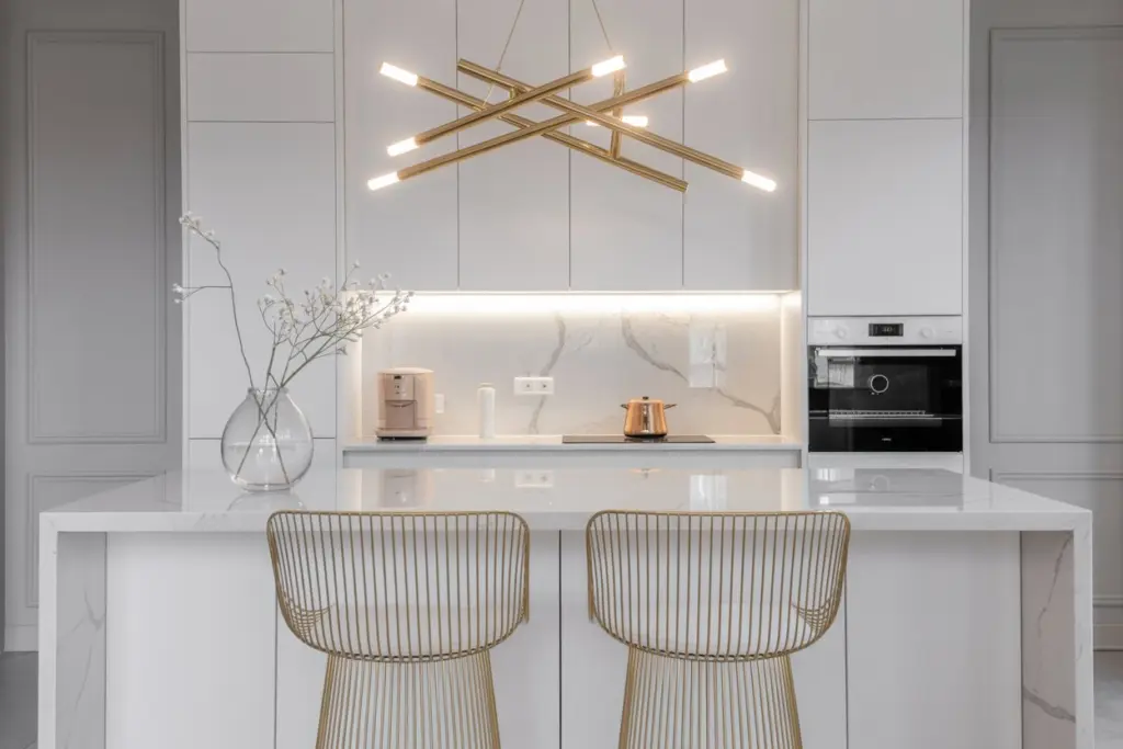 Minimalist House design: 7 amazing step action plan 11 Minimalist white kitchen with gold touches