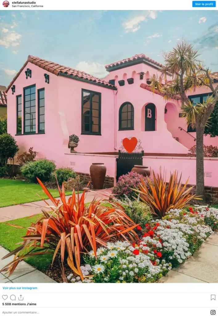 Pink house like Barbie dreamhouse in San Francisco, California
