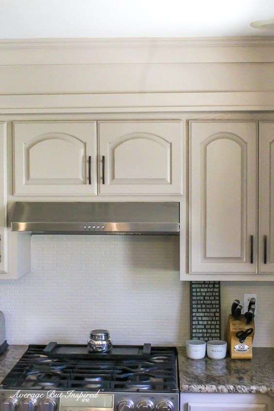 Close the space between your Kitchen cabinets and the ceiling with decorative moldings