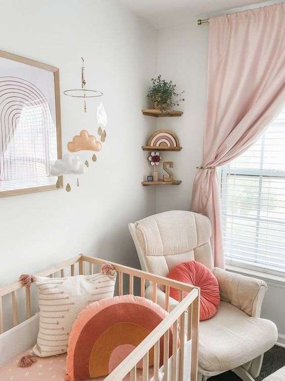Soft pastel-colored girl nursery room