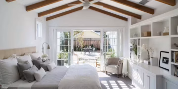 The Farmhouse style bedroom decor offers a tranquil retreat inside your own home by radiating a pleasant and welcoming ambiance.