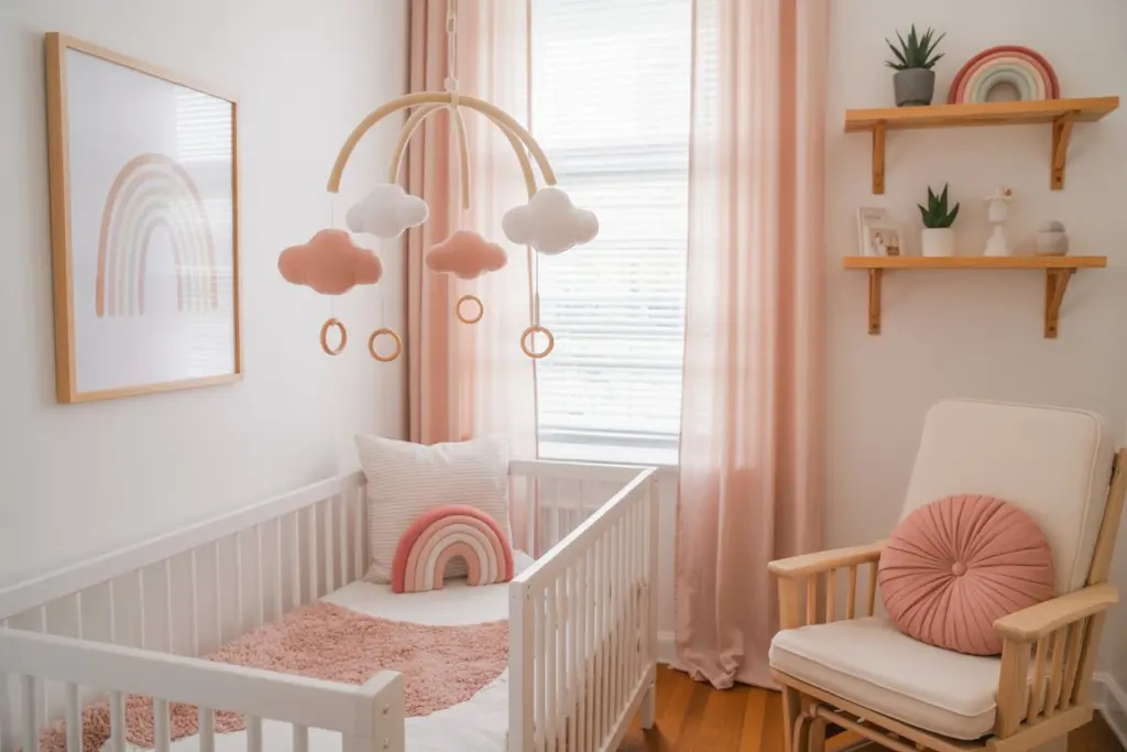 Soft pastel-colored girl nursery room