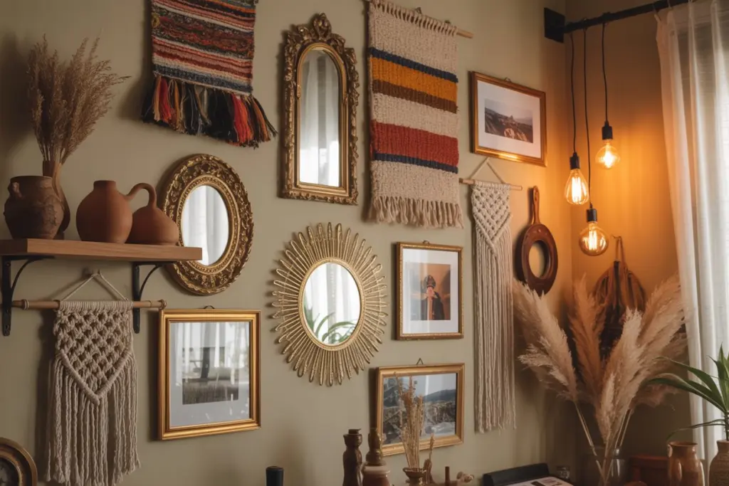 Find out How to create a Bohemian Kitchen 9 hanging old mirrors, in a boho kitchen