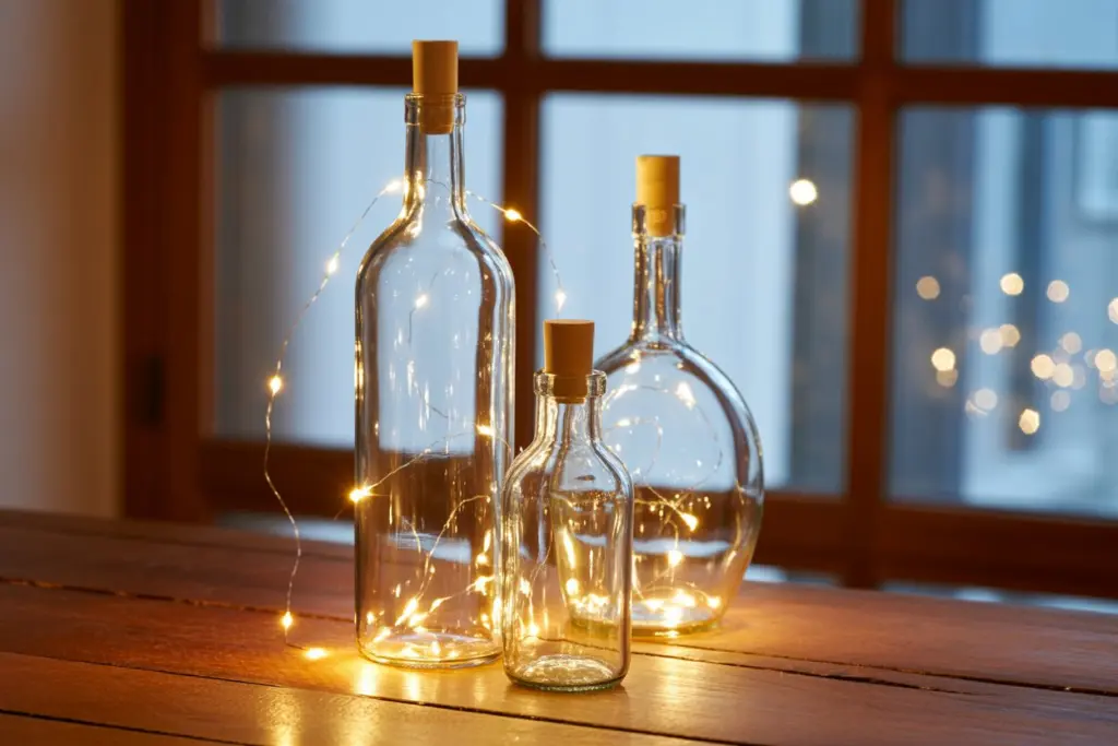 sparkling, and colorful bottles bring light to the windowsill