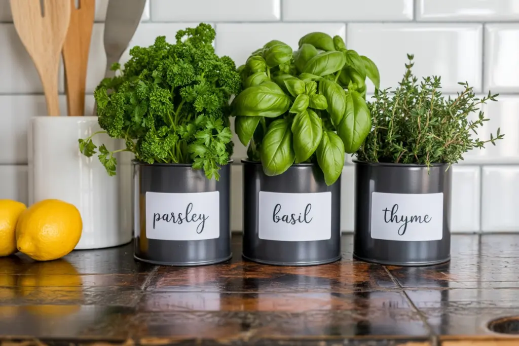 Kitchen Countertop Decoration: How to Elevate Your Kitchen carefully and creatively 3 Pots of fresh herbs for your Kitchen Countertop Decoration