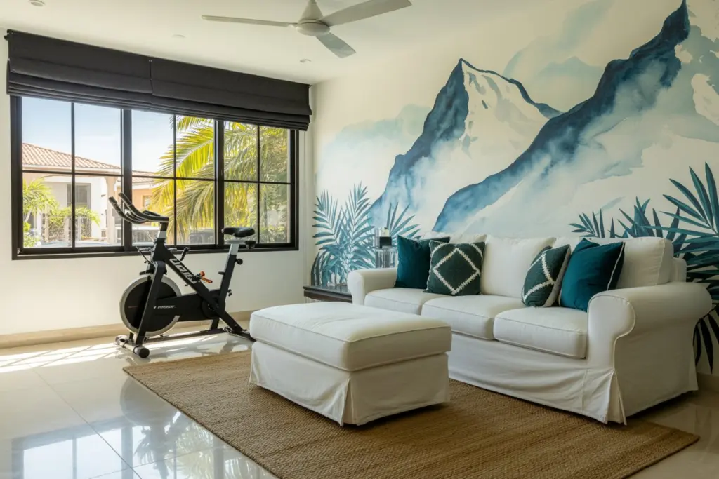 How to design a gym room at home 18 An exercise area in the living room