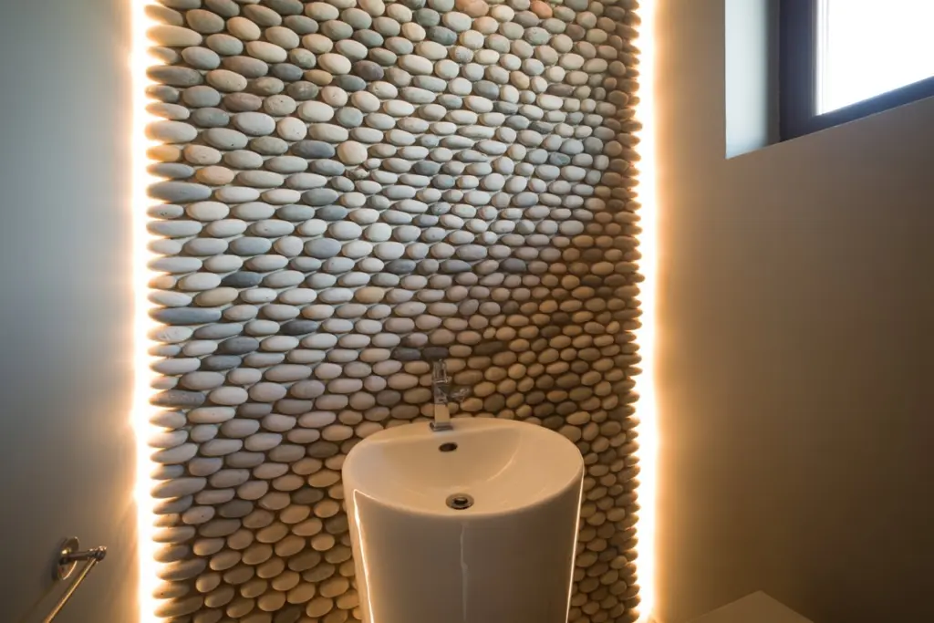 Toilet design: 20 amazing Decorative Ideas to impression you 20 Pebble wall