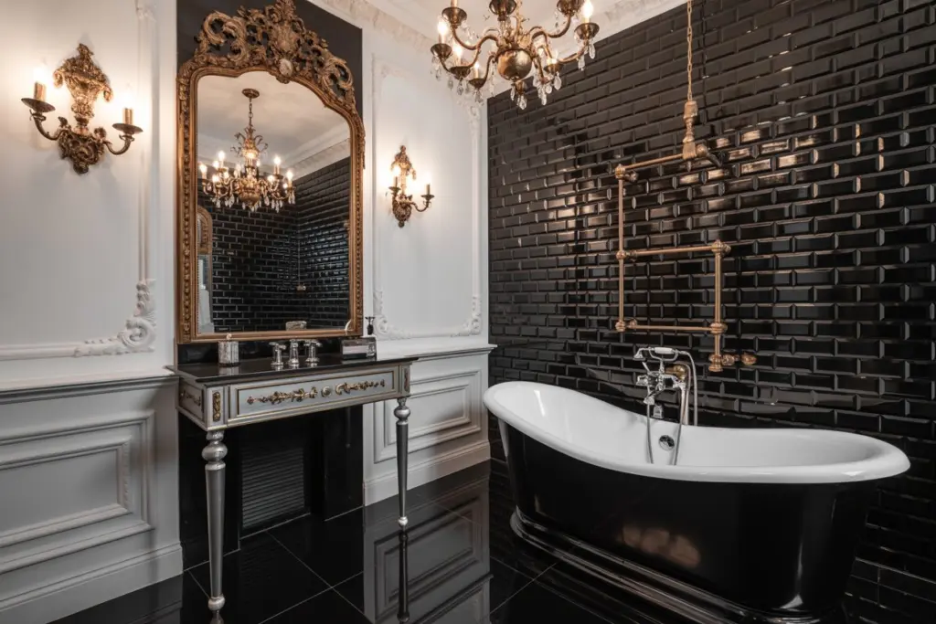 How to Embracing Eclectic Opulence to Maximalist Bathroom Decoration 7 classic Black and white maximalism for a luxurious ambience in a bathroom