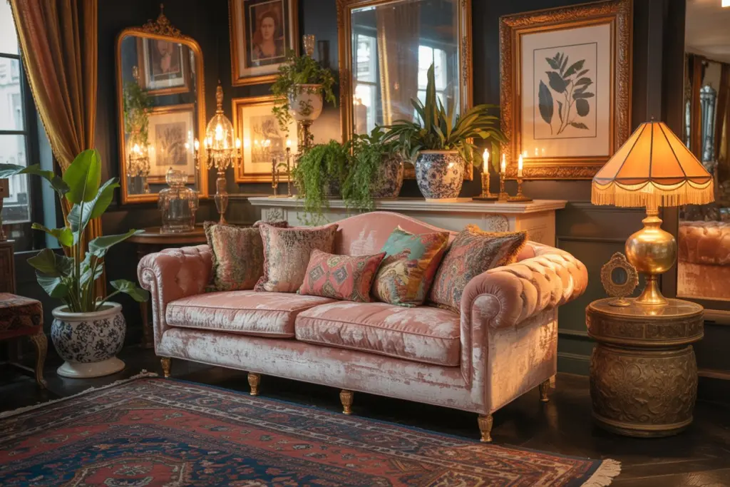 Maximalist Living Room: Everything you need to know about 10 Antique pink for a interior decorating inspiration of maximalist living room