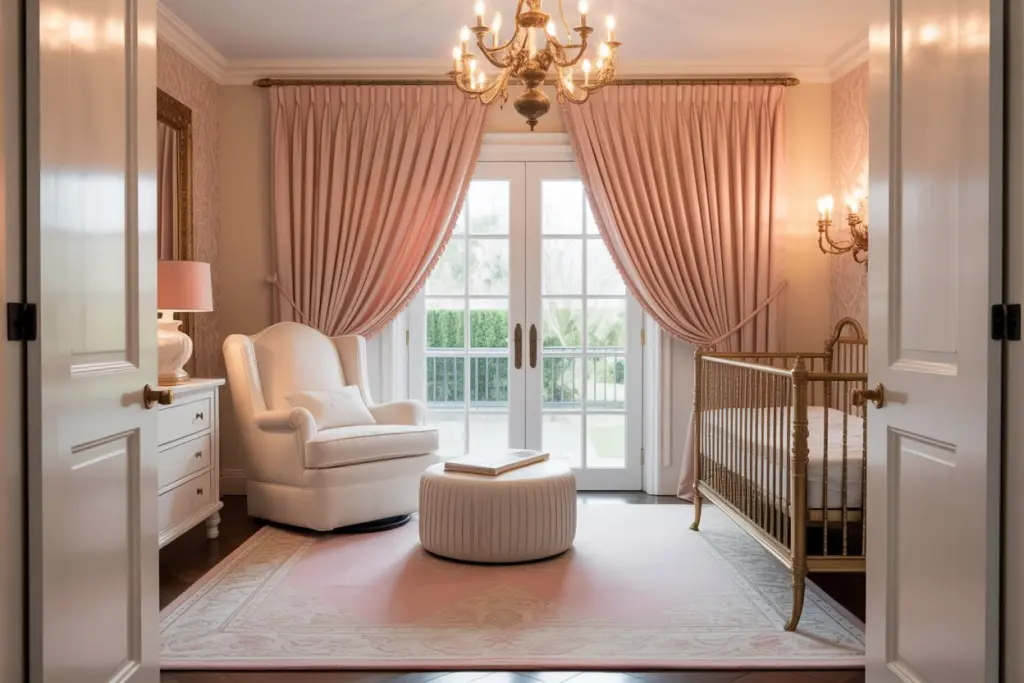 Draps in girl nursery room 