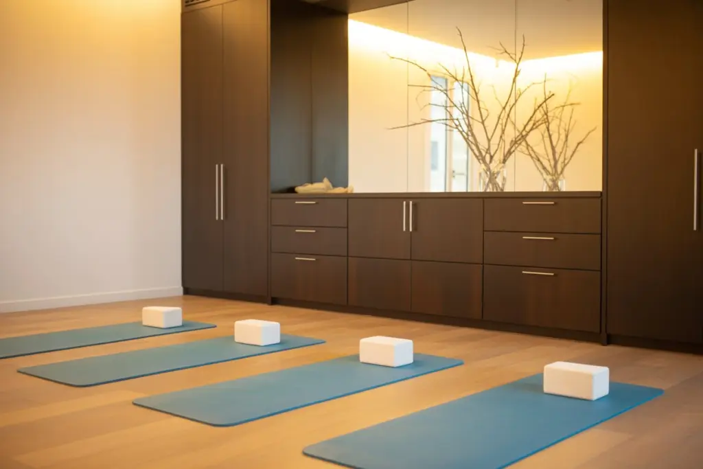 How to design a gym room at home 15 Dare to use color and wood in a gym room: