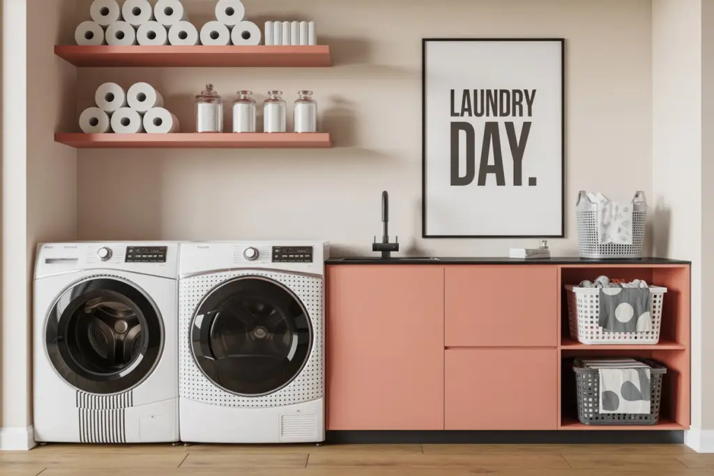 Laundry Room Decoration: How to Combining Functionality and Style 12 a laundry room decoration with a peach complexion