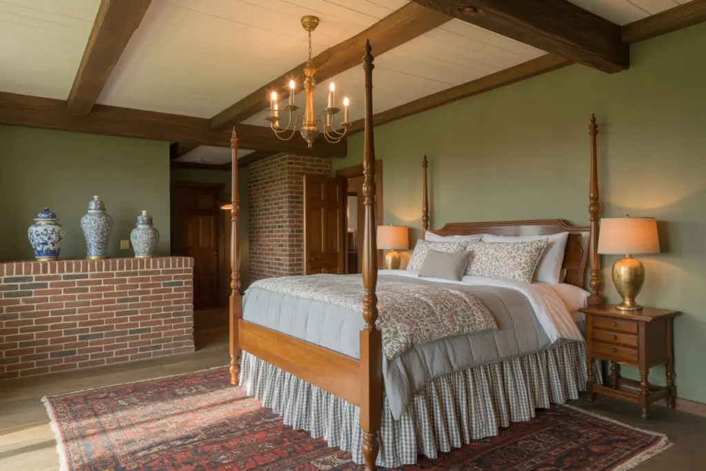 Wood in farmhouse style bedroom