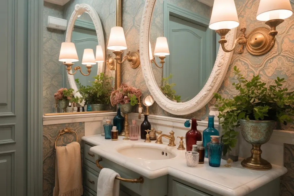 How to Embracing Eclectic Opulence to Maximalist Bathroom Decoration 9 Soft blue Maximalist Bathroom