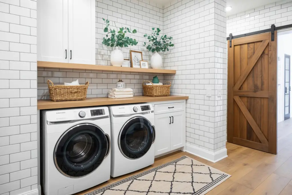 Laundry Room Decoration: How to Combining Functionality and Style 8 Light wood and white laundry room