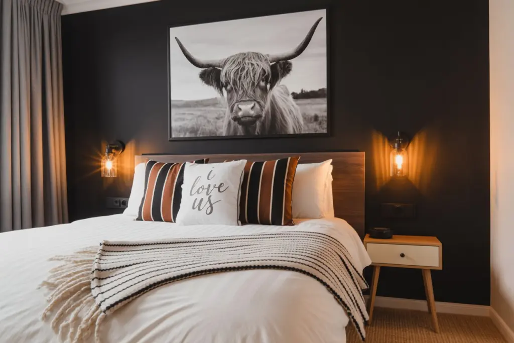 Black farmhouse style bedroom