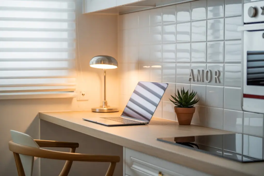 Home Office: how to design a workspace in every room 32 High-performance lighting kitchen island home office