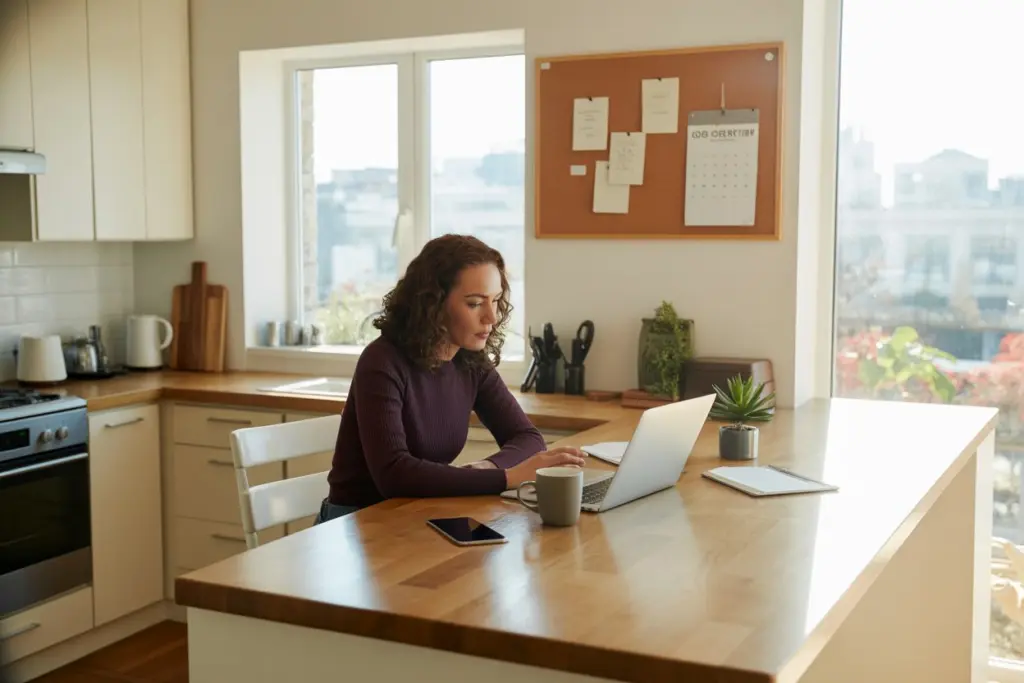 Home Office: how to design a workspace in every room 28 Using kitchen island as workspace in home office design