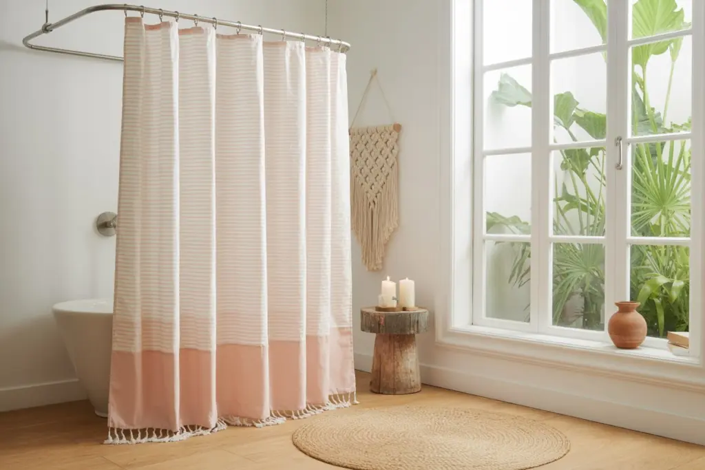 Bathroom accessories: how to choose bath mat and shower curtain 19 Bathroom accessories: cotton shower curtain