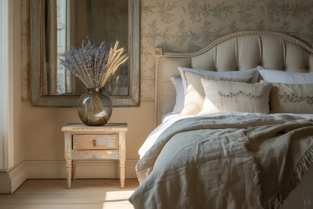 The accessories of farmhouse style bedroom 