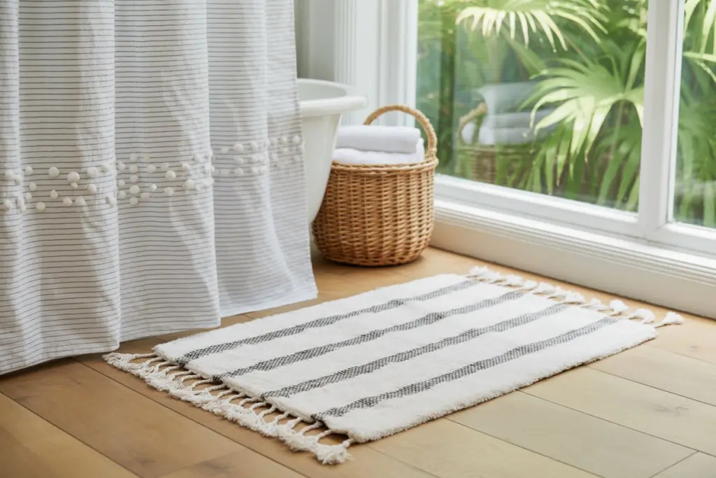 Bathroom accessories: how to choose bath mat and shower curtain 11 Cotton bathroom rug
