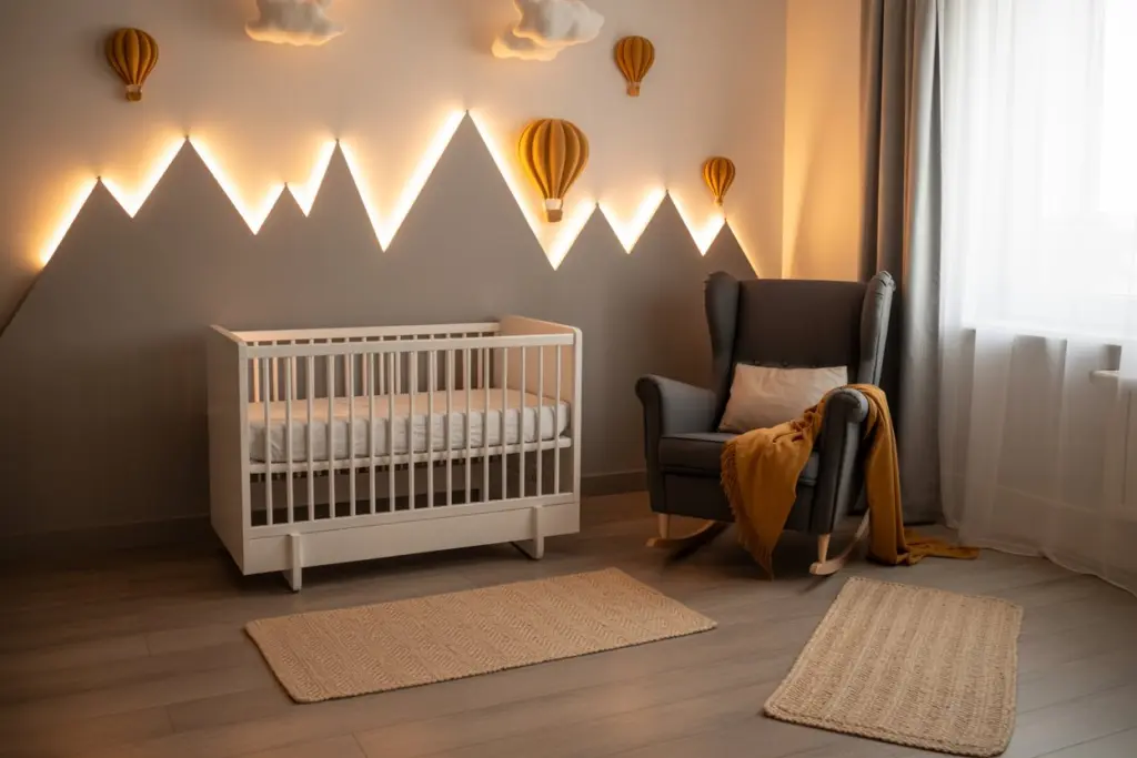 The ultimate guide to decorating a baby boy nursery 20 Warm lighting