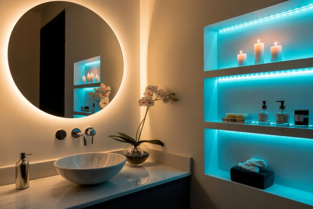 Find how to create an elegant powder room 22 Accent lighting with powder room,