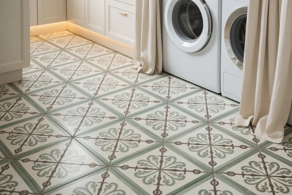 Laundry Room Decoration: How to Combining Functionality and Style 5 A laundry area hidden behind a white curtain