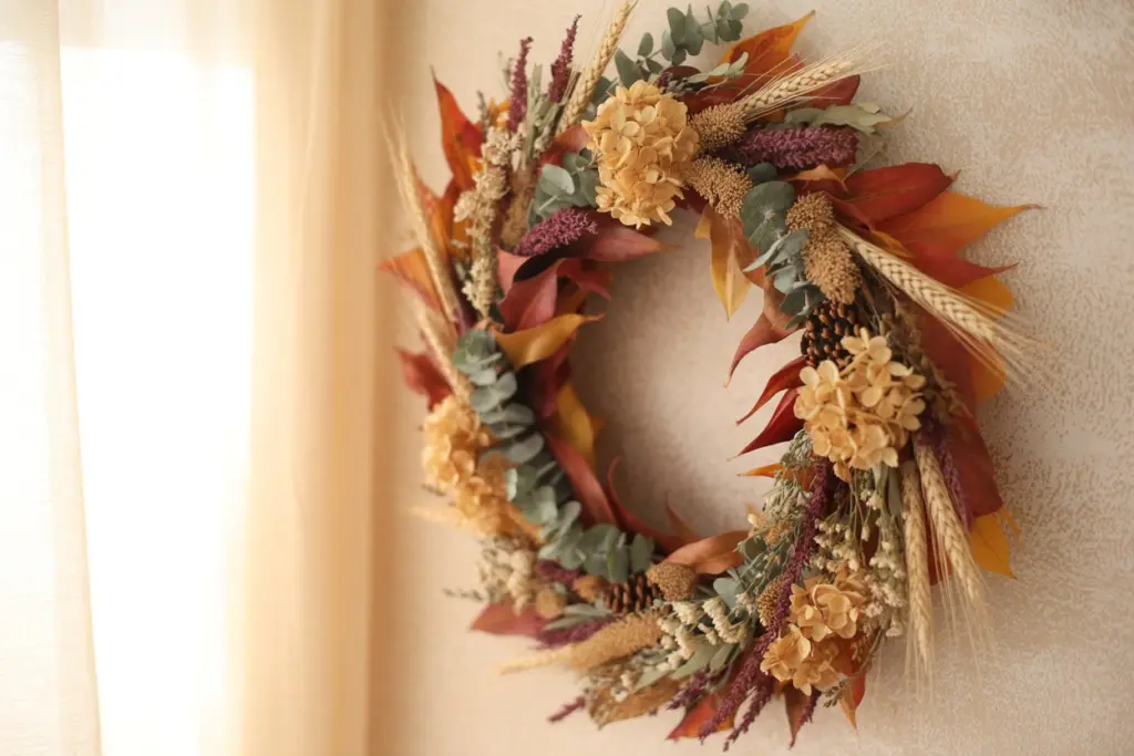 Amazing dried flower wreath for fall decoration