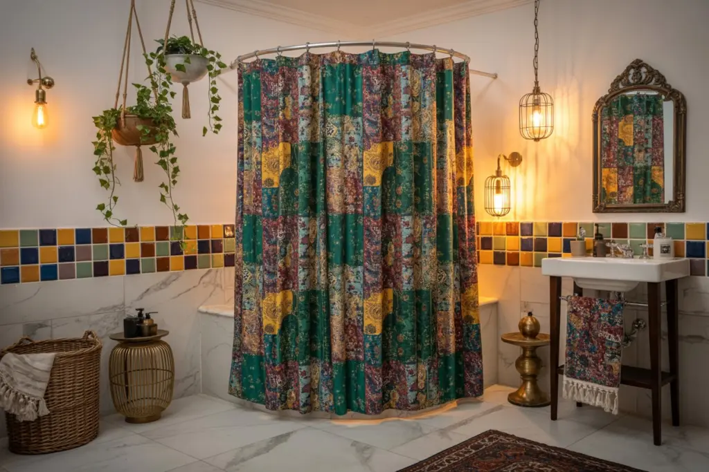 How to Embracing Eclectic Opulence to Maximalist Bathroom Decoration 3 This cute shower curtain takes singing in the maximalist bathroom to a whole new level!