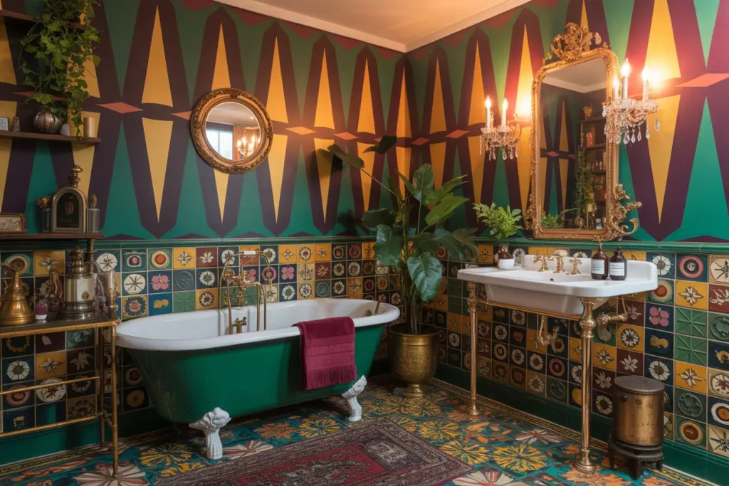 How to Embracing Eclectic Opulence to Maximalist Bathroom Decoration 8 A retro maximalist bathroom
