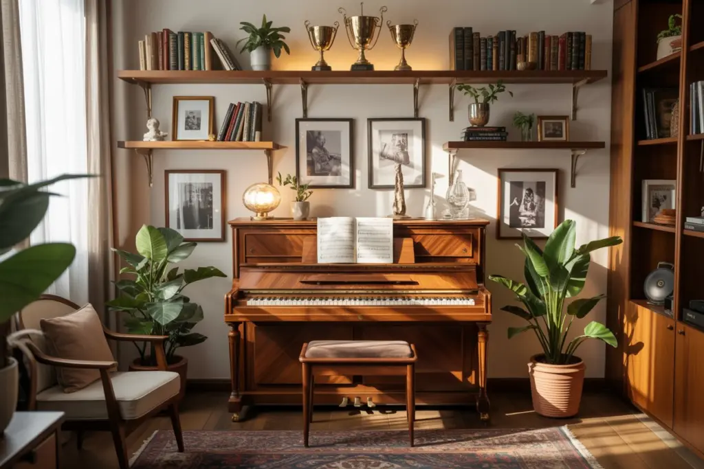 Piano Room: how to Create a fabulous ambience in your home 11 Wall shelves