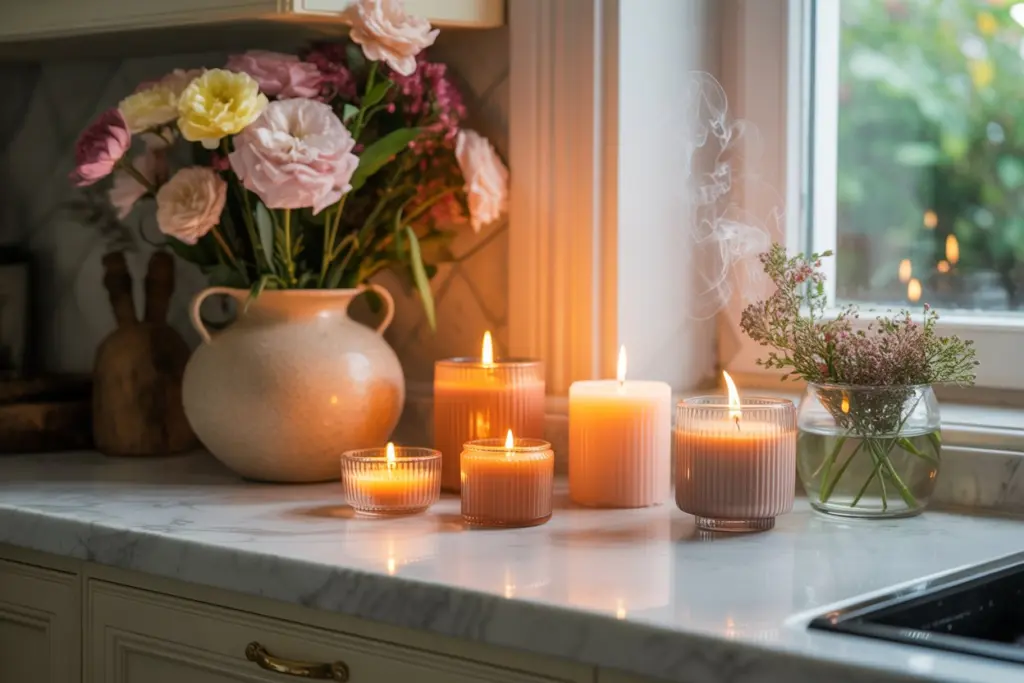 Kitchen Countertop Decoration: How to Elevate Your Kitchen carefully and creatively 4 Add scents with candles and flowers