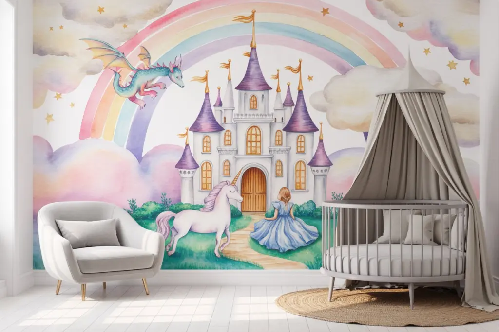 Princess or fairy-themed decor for the girl nursery room: