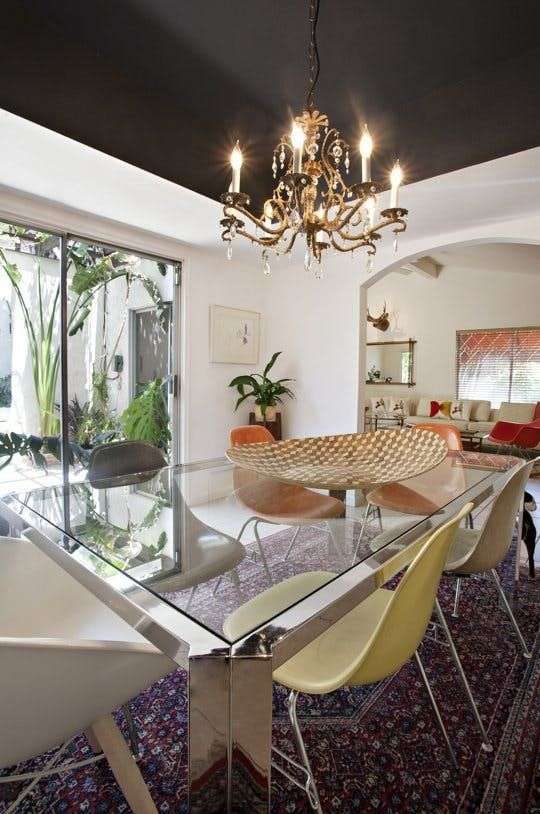 Black dining room ceiling 
