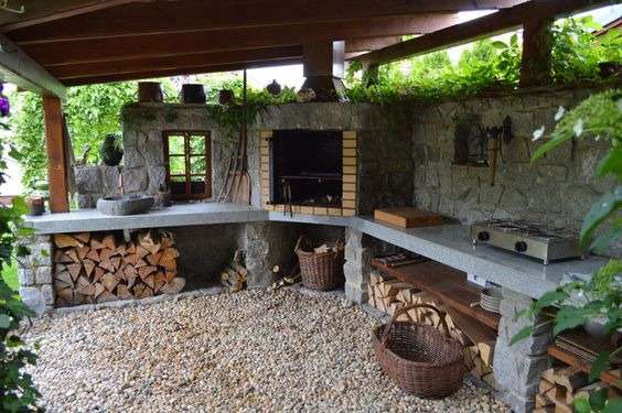 The rustic kitchen in wood