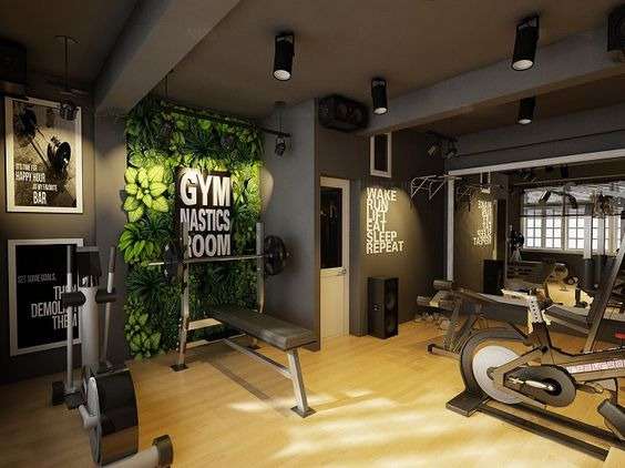 An industrial home gym room: