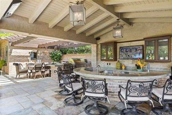 A finca-style masonry summer kitchen