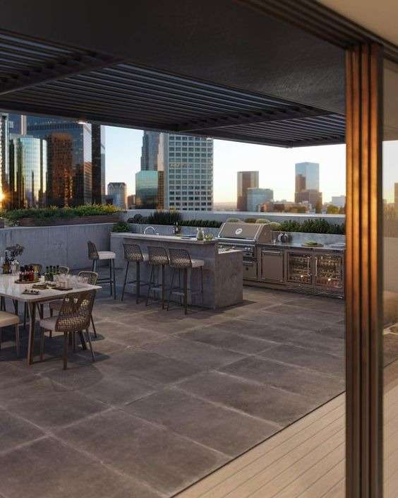 A large summer kitchen on a rooftop