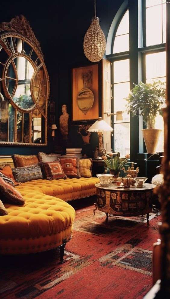 the bold and vibrant design style for maximaliste living room